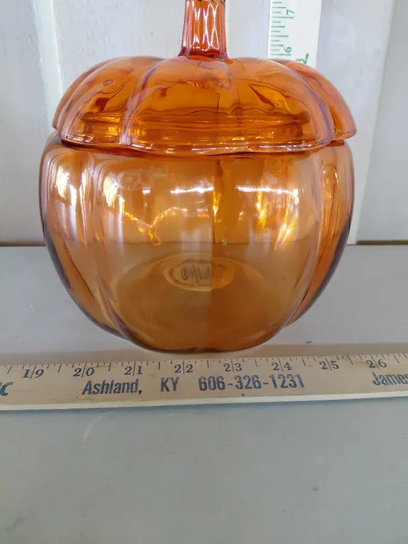 Glass Pumpkin Candy Dish/Cookie Jar