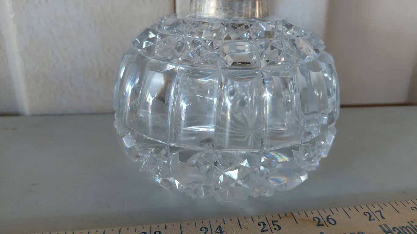 Large Crystal Perfume Bottle W/ Sterling 4251 Top (No Lid)