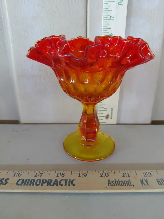 Vintage Fenton Amberina Glass Thumbprint Compote 6.5"X5.5"X5.25"