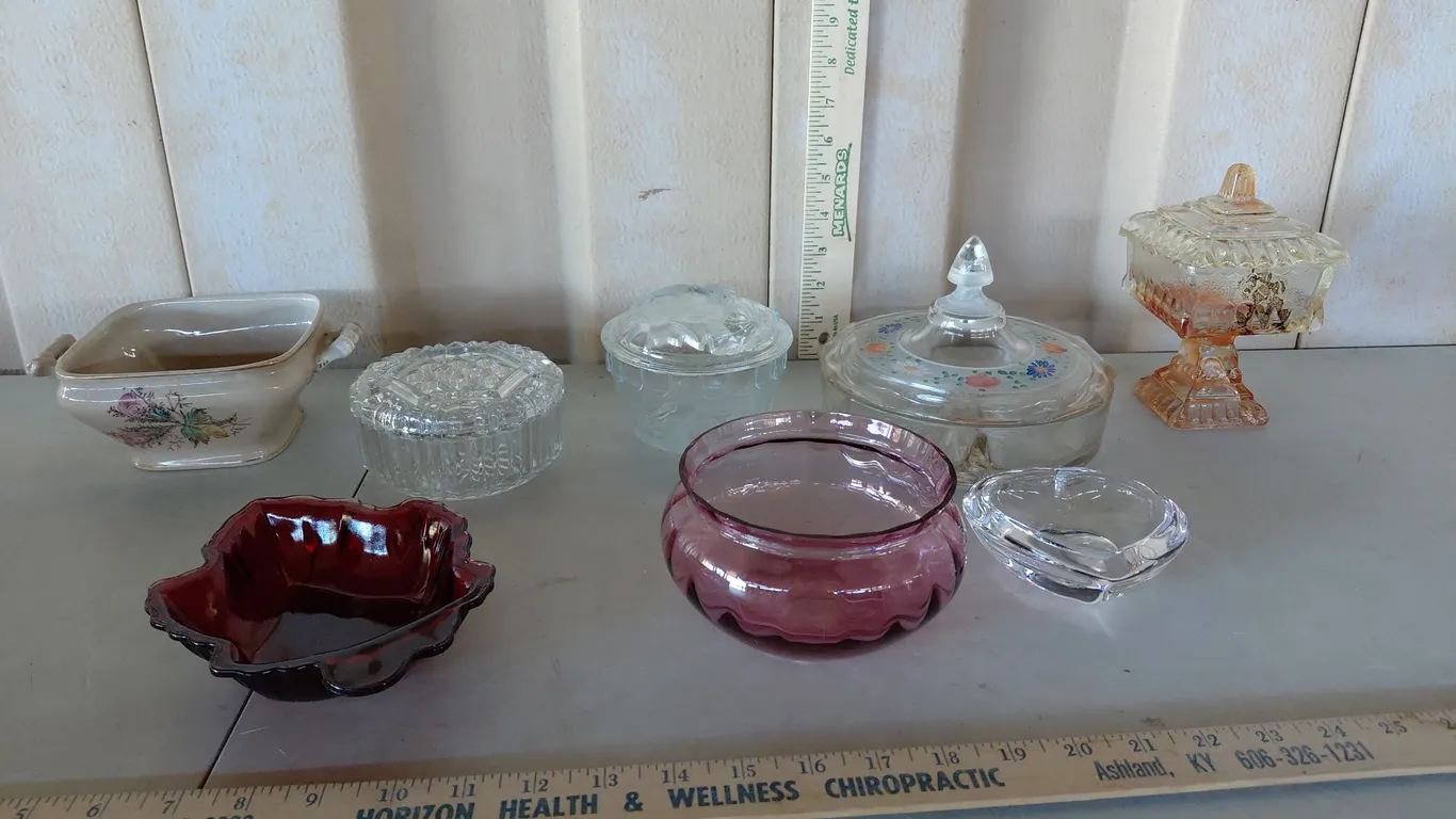 Vintage Trinket Dishes, Wedding Cake Candy Dish (Chipped), Leaf Dish, Etc.