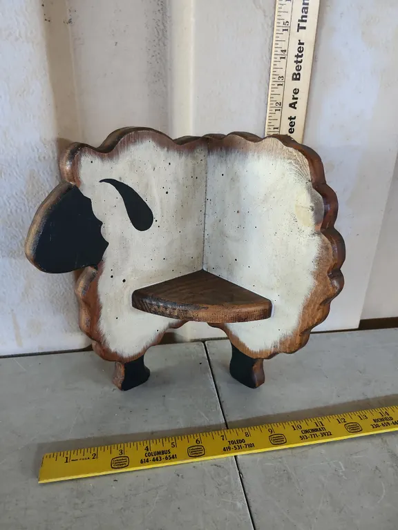 Folk Art Wood Sheep Corner Shelf