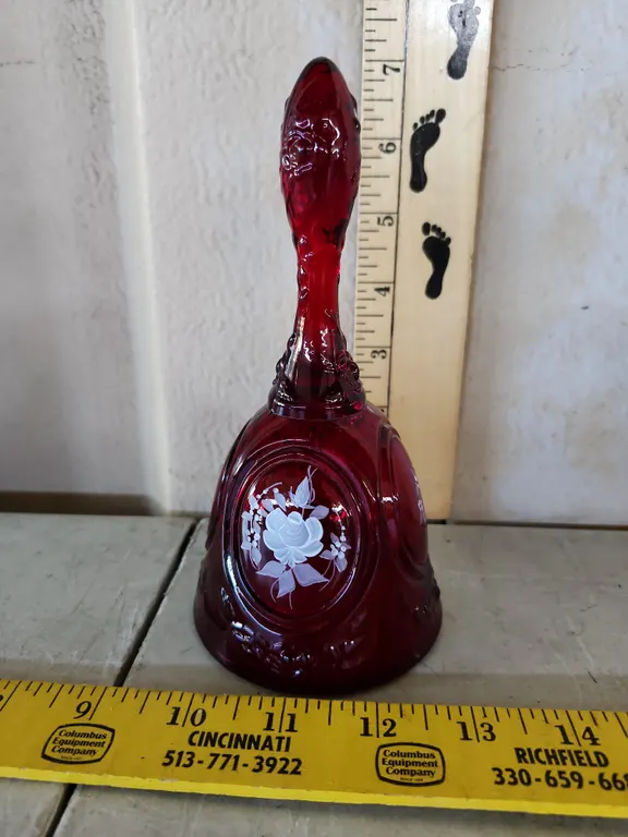 Vintage Fenton Hand Painted Signed Ruby Red Glass Bell