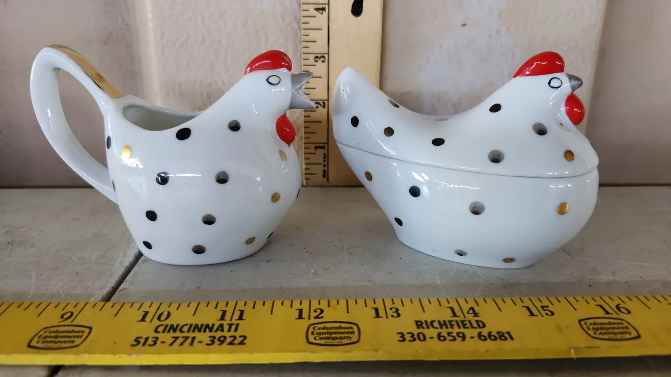 Lefton China Hand Painted Chicken Sugar & Creamer