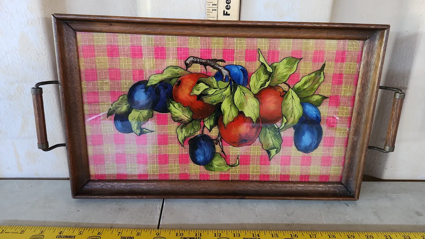 Hand Painted Glass Fruit Tray, Wall Decor 19.5"X10.5"X2"