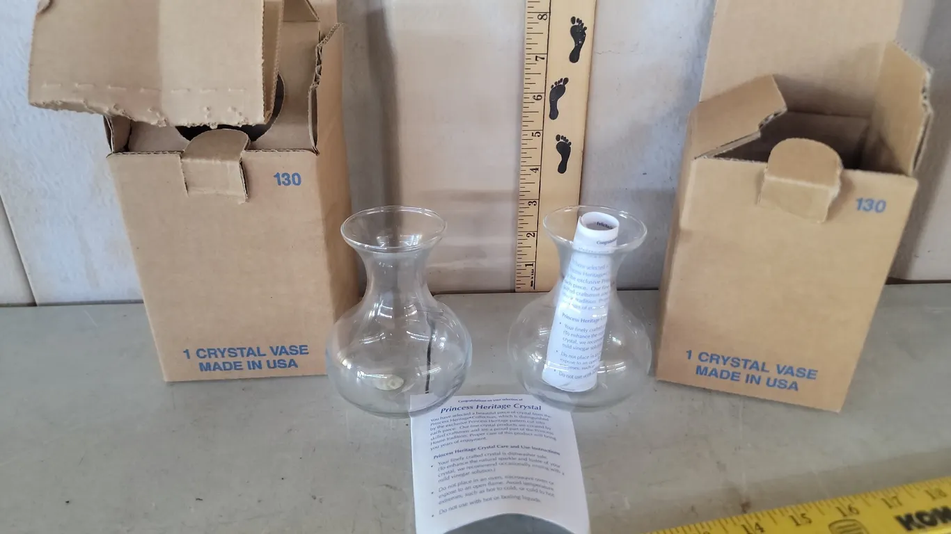2 Vintage Princess House Crystal Glass Vases New In Box