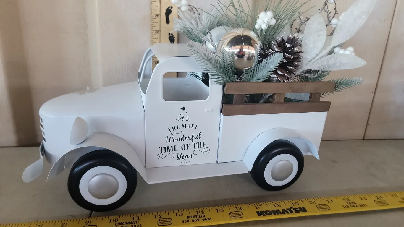 White Metal Holiday Truck 15"X7.5"X8"