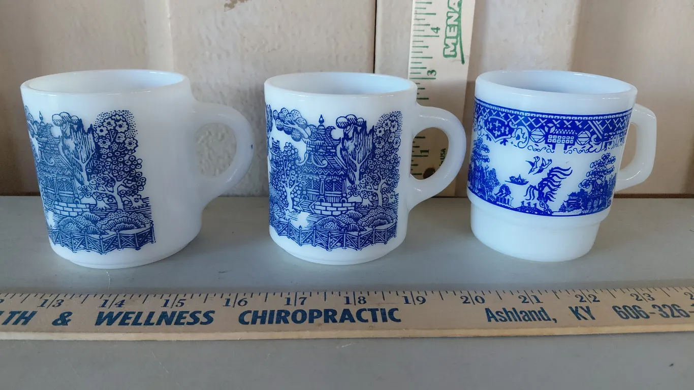 Vintage Fire King Asian Style Mug & 2 Other Believe To Be Hazel Atlas & Federal Glass
