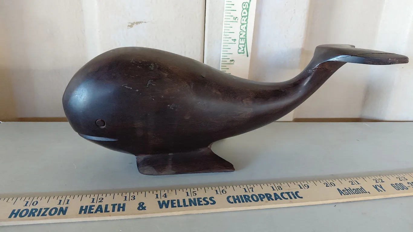 Vintage Hand Carved Ironwood Whale Sculpture, Tail Repaired 12.5"X3"X4.5"