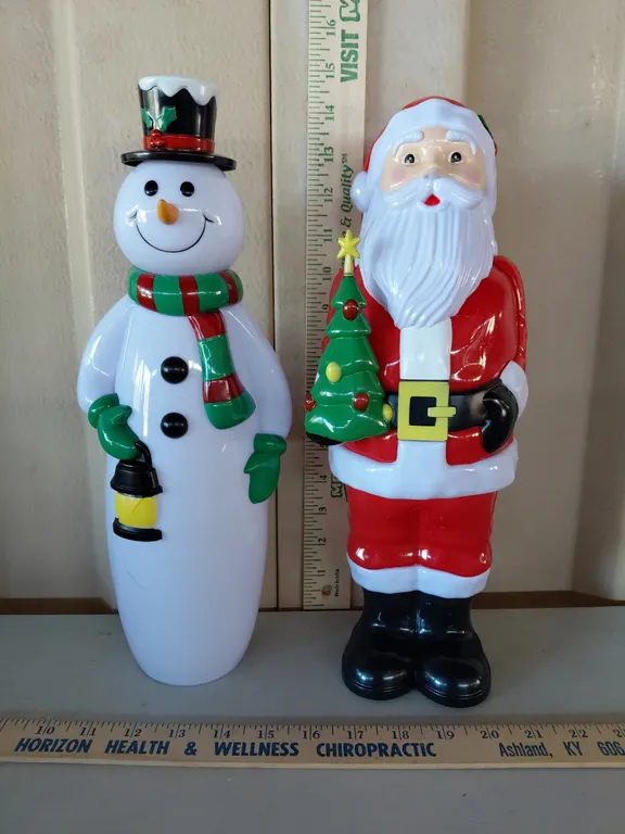 Battery Operated Plastic Light Santa & Snowman 14" Tall