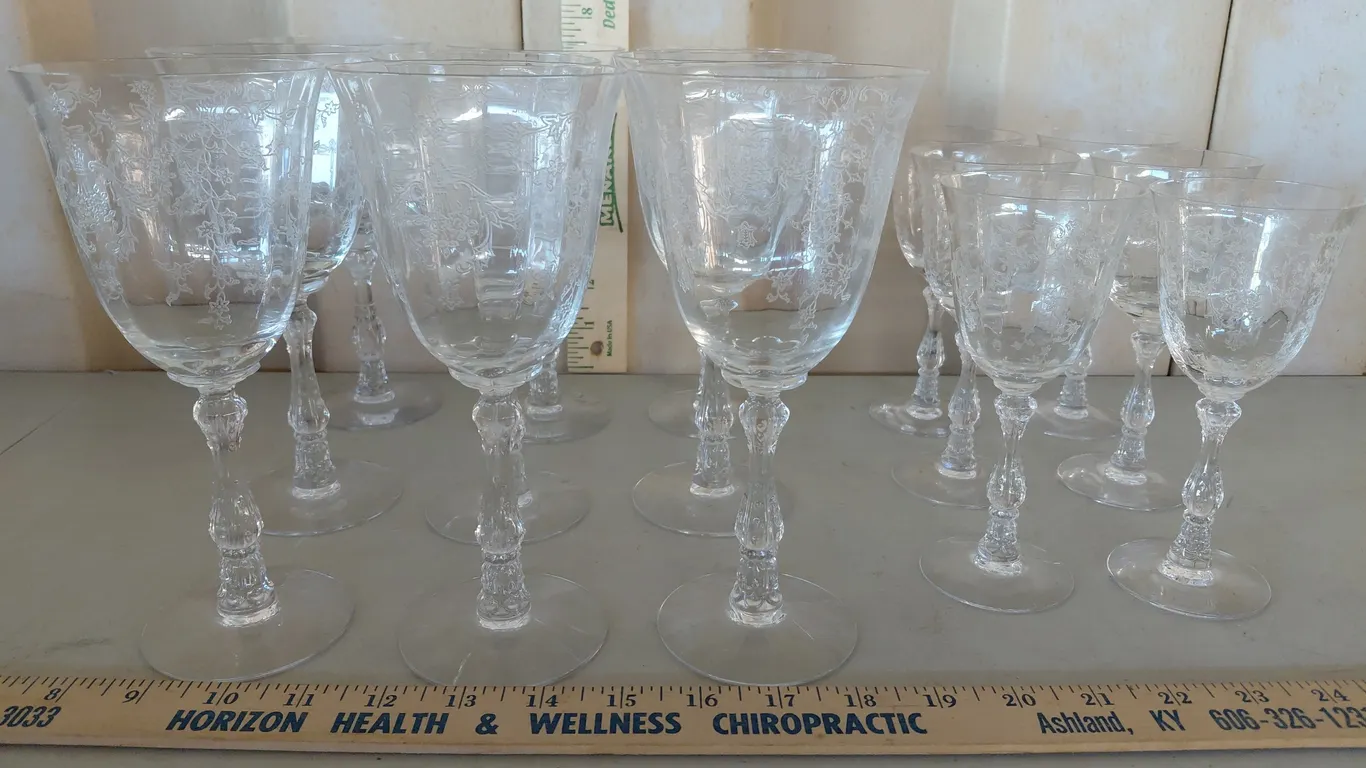 Vintage Fostoria Crystal Navarre Clear Glass Etched Stemware