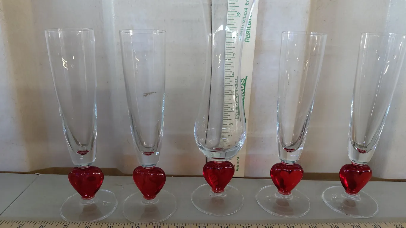 Vintage Crystal Heart Stemware Glasses & Matching Vase