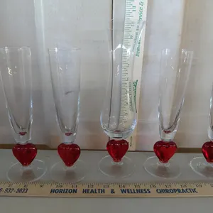 Vintage Crystal Heart Stemware Glasses & Matching Vase