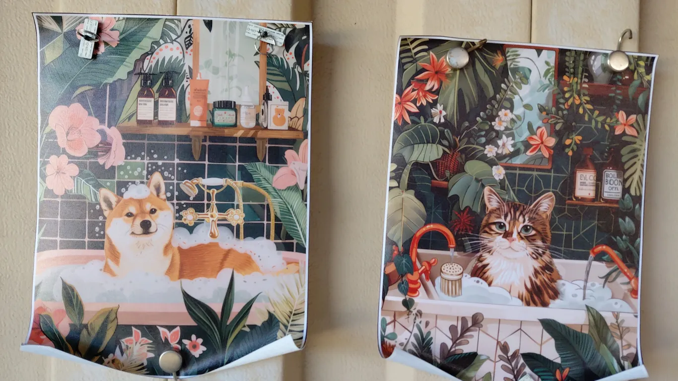 Cats & Dogs Bath Canvas Printed