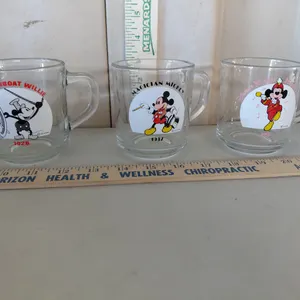 Vintage Anchor Hocking Disney Mickey Cups 1928, 1937, & 1955
