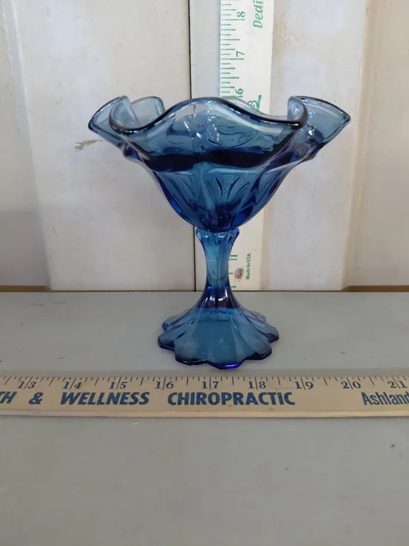 Vintage Fenton Valencia Pattern Blue Compote/Candy Dish 6"X6"