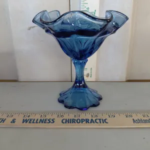 Vintage Fenton Valencia Pattern Blue Compote/Candy Dish 6"X6"