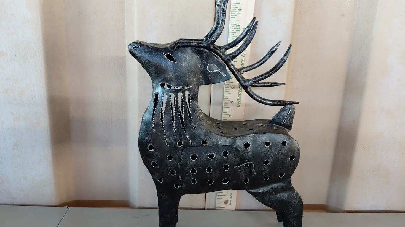Folk Art Metal Deer Tealight Candle Holder 10"X3.5"X15.5"
