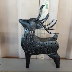 Folk Art Metal Deer Tealight Candle Holder 10"X3.5"X15.5"