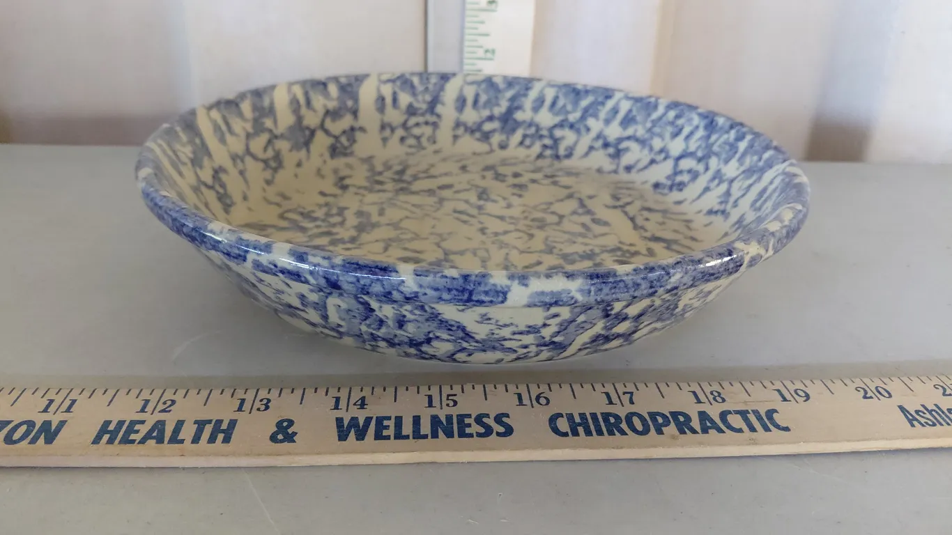 Vintage R.R.P. Roseville, Ohio U.S.A. Crock Spongeware Pie Plate 9.5"X1.75"