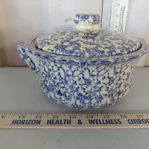 Vintage Roseville Ohio U.S.A. Crock Spongeware Casserole Dish 10"X8.5"X5"