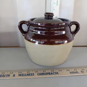 Vintage Crock Bean Pot Brown Glaze 9"X7"X6.5"