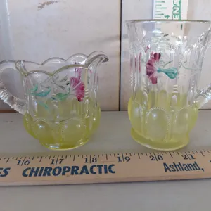 Vintage/Antique U.S. Glass Co. Michigan Pattern Hand Painted Creamer & Cup