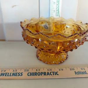 Vintage Fenton Amber Glass Hobnail Candle Bowl 6.5"X3.25"