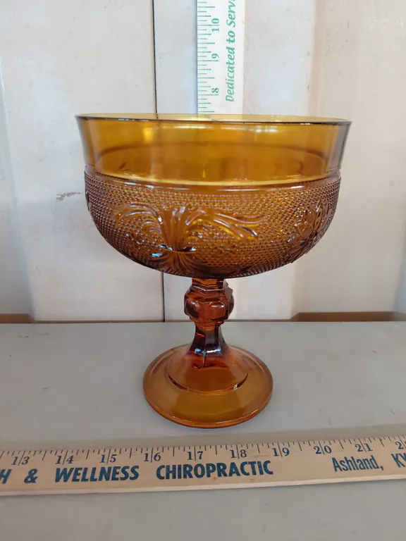 Vintage Indiana Glass Amber Tiara Glass Footed Compote 6.25"X7.5"