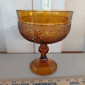 Vintage Indiana Glass Amber Tiara Glass Footed Compote 6.25"X7.5"