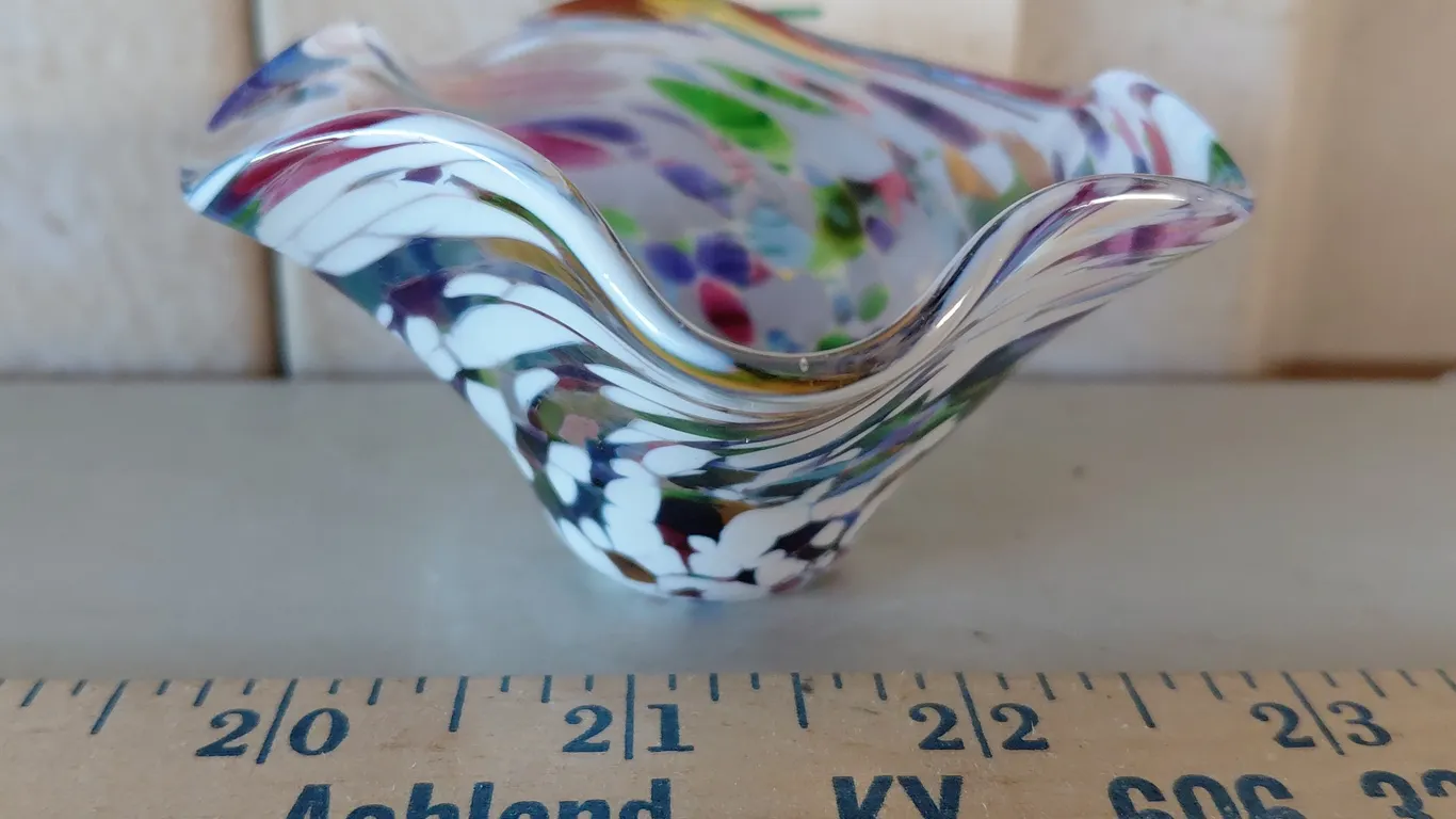 Small Hand Blown Multi Color Glass Dish 3.5"X1.75"