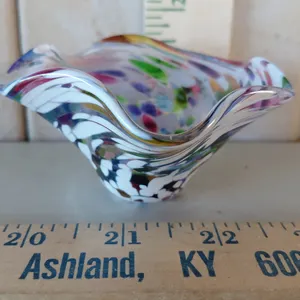 Small Hand Blown Multi Color  Glass Dish 3.5"X1.75"