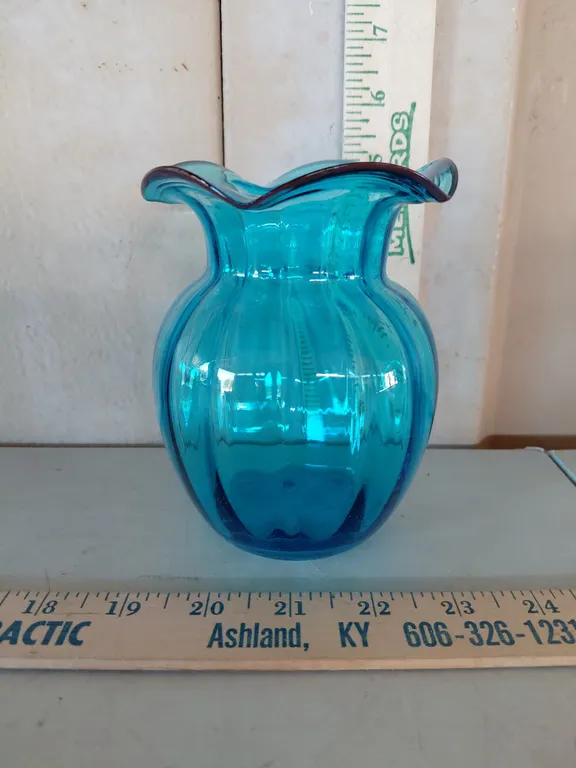 Vintage Hand Blown Blue Glass Vase 4"X5"