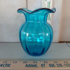 Vintage Hand Blown Blue Glass Vase 4"X5"