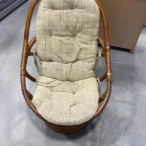 Vintage 1970s Rattan Swivel Rocker Chair with Original Tufted Cushion