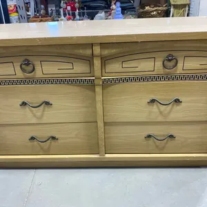 Vintage Bleached Walnut 6-Drawer Dresser – Greek Key & Ring Pull Accents