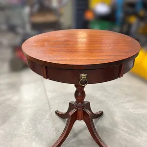 Vintage Mahogany Duncan Phyfe Style Drum Table – Lion Head Ring Pull