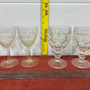 4 Vintage Clear Glass Stemmed Goblets – 2 Fruit Pattern & 2 Cut Design