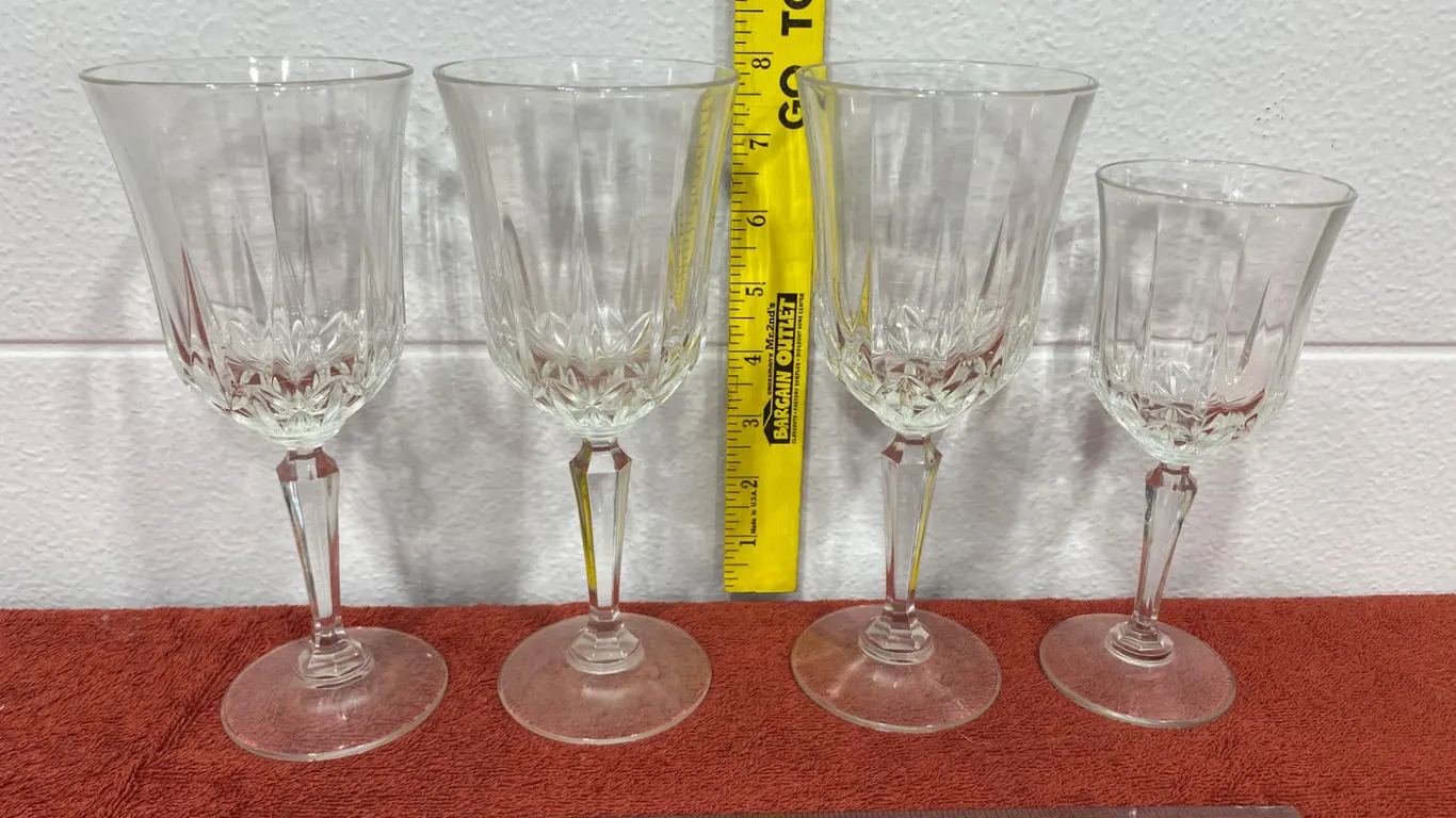 4 Vintage Clear Cut Glass Crystal Stemmed Wine
