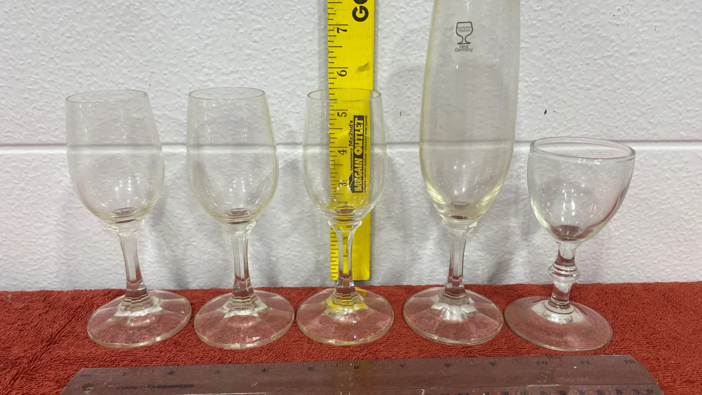 5 Assorted Vintage Clear Stemmed Glasses