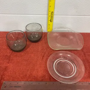 4 Pieces Clear & Smoke Glass Serving Pieces