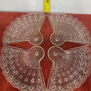 4 Vintage Anchor Hocking Daisy & Button Fan-Shaped Snack Plates