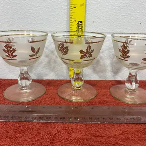 3 Vintage Libbey Golden Foliage Frosted Sherbet Glasses – 22K Gold