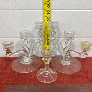 3-Piece Vintage Heisey Orchid Glass Candlestick Set – Pair 3-Light & Single