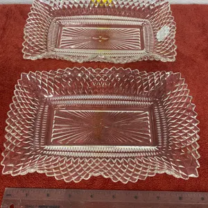 2 Vintage Diamond Point Clear Pressed Glass Rectangular Serving Dishes
