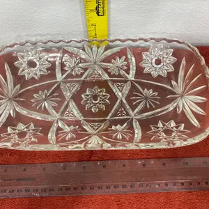 Vintage Anchor Hocking Star & Floral Clear Glass Serving Tray – Approx. 11.5"