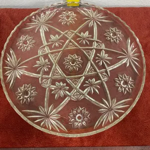 Vintage Anchor Hocking Prescut Star & Fan Glass Serving Platter – Approx. 10"