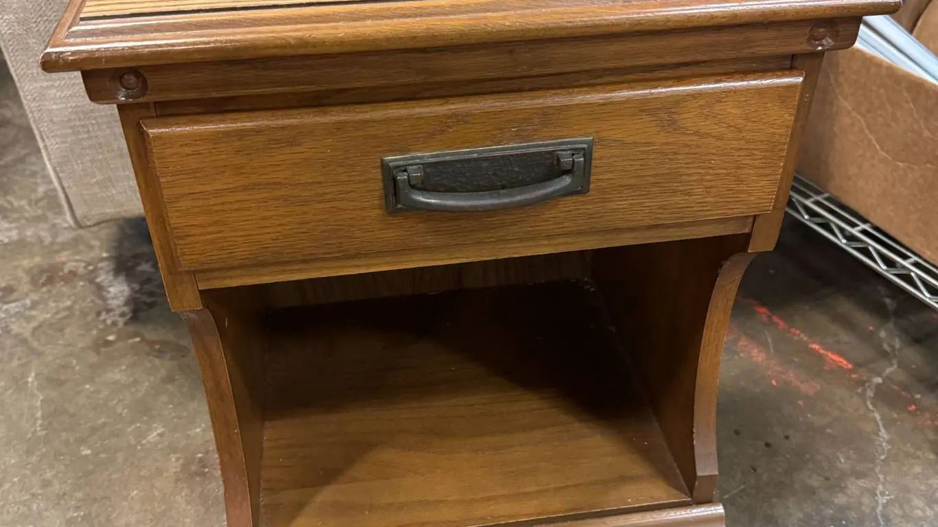 Vintage Wooden Side Table with Single Drawer and Open Shelf