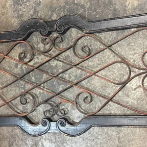 Modern Decorative Wrought Iron Panel With Curved Wooden Frame
