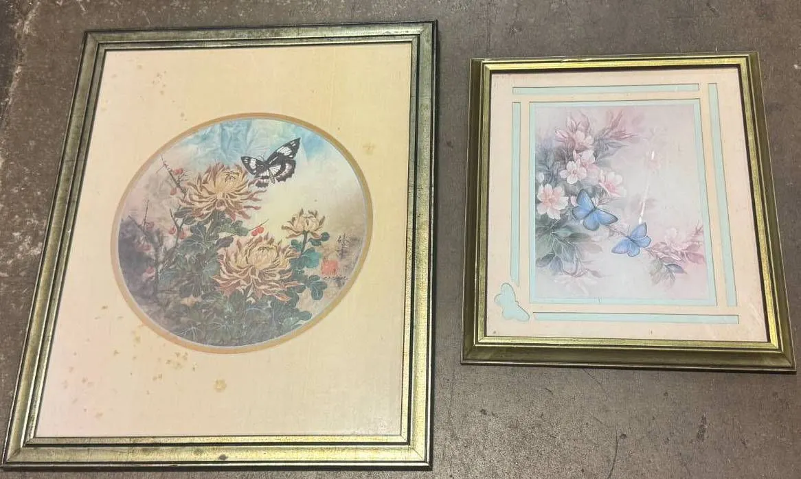 Vintage Botanical and Butterfly-Themed Framed Artwork
