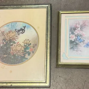 Vintage Botanical and Butterfly-Themed Framed Artwork